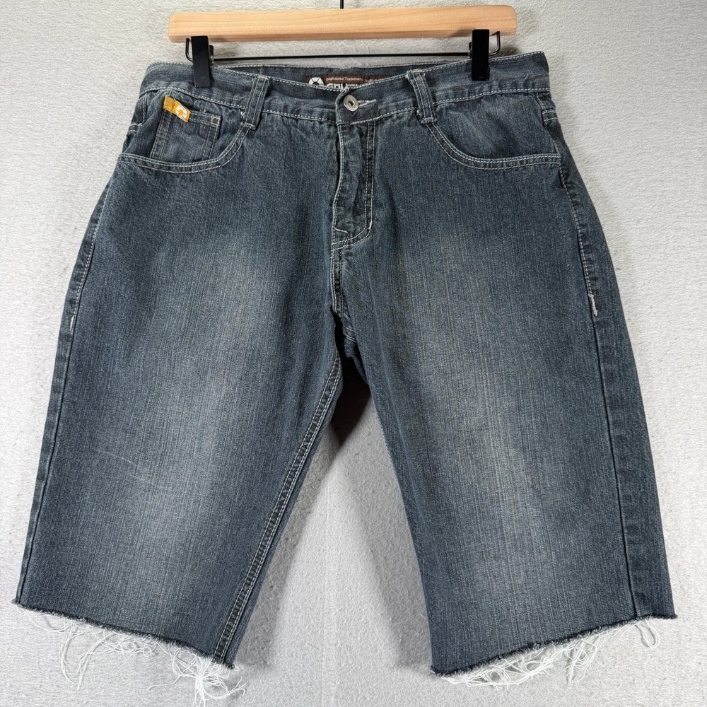 Vintage Southpole Denim Shorts Mens Size 34 Blue Jean Raw Hem 90s Hip Hop Skater